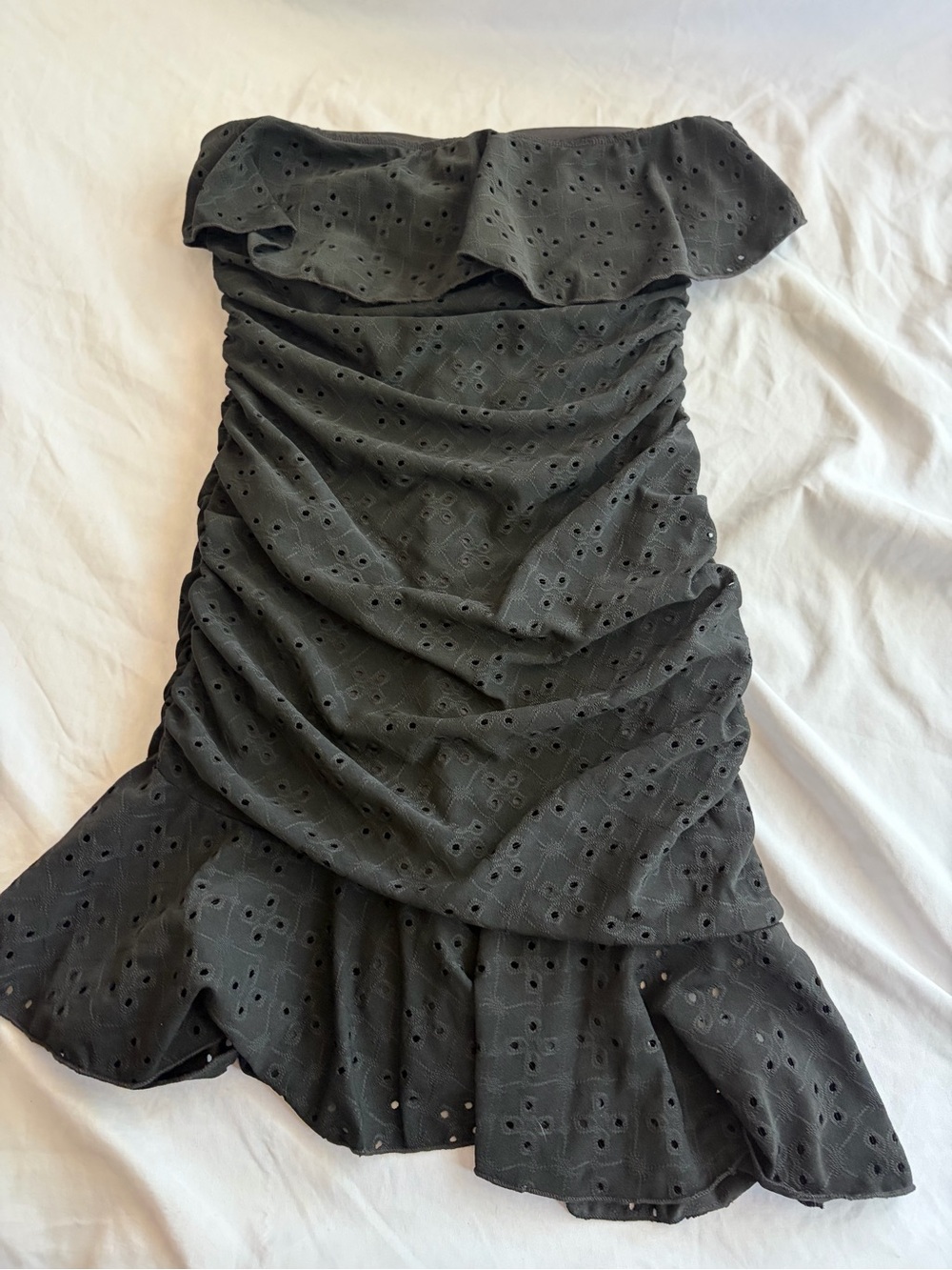 SHEIN Black Eyelet Strapless Asymmetrical Mini Dress Women's Size M 6